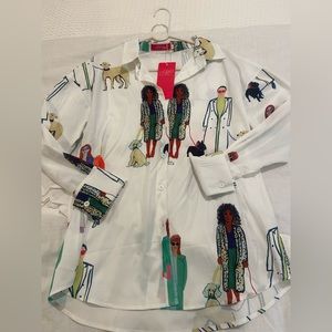 Brand NWT Mundefeis Chic Dogs Button Down Blouse. Size Small